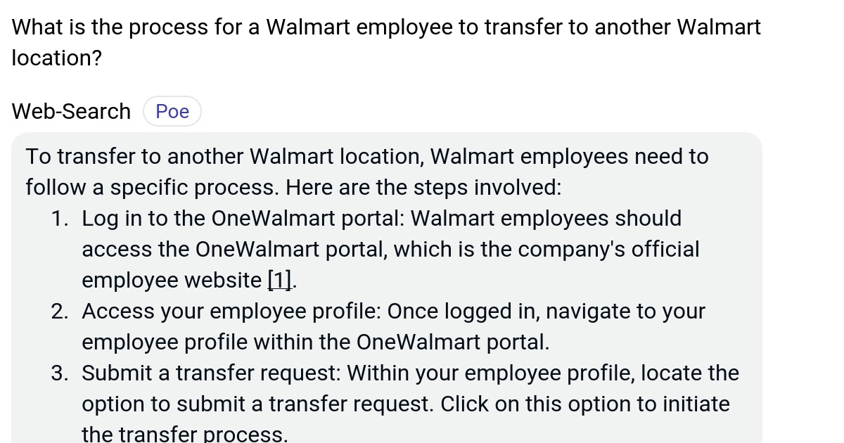 What is the process for a Walmart employee to transfer to another
