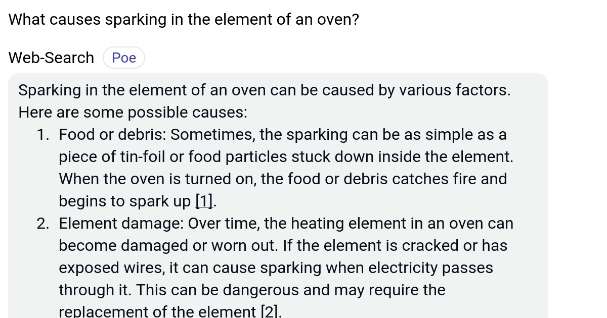 What causes sparking in the element of an oven? Poe