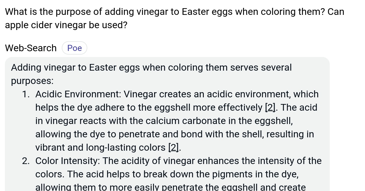 What is the purpose of adding vinegar to Easter eggs when coloring them? Can apple cider vinegar