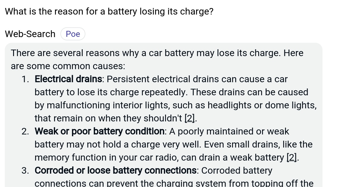 What is the reason for a battery losing its charge? Poe