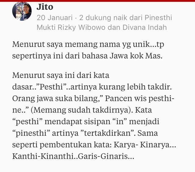 Apakah kata &lsquo;Pinesti&rsquo; dalam bahasa Jawa artinya adalah yang ditentukan? -  Quora