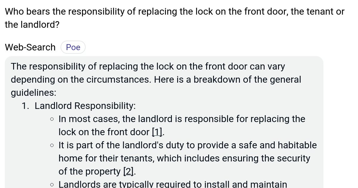 Who bears the responsibility of replacing the lock on the front door