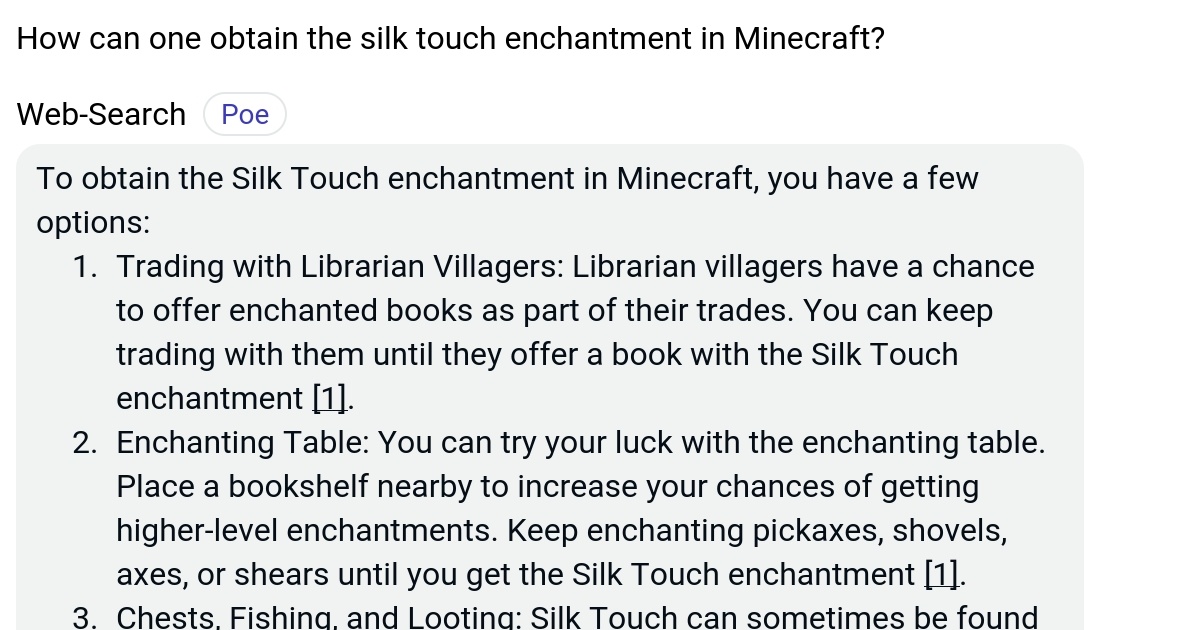 How can one obtain the silk touch enchantment in Minecraft? Poe