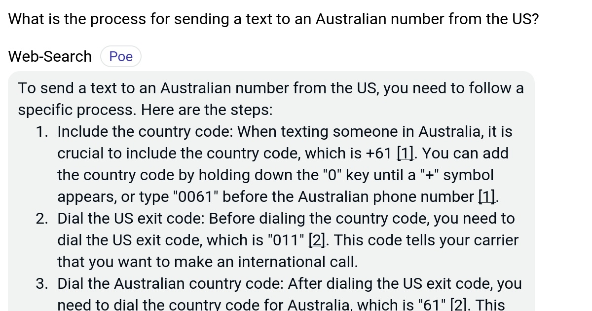 What is the process for sending a text to an Australian number from the