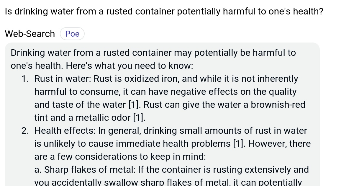 Is drinking water from a rusted container potentially harmful to one's