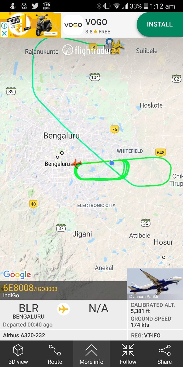 Why do planes fly at low height in South Bangalore at around midnight