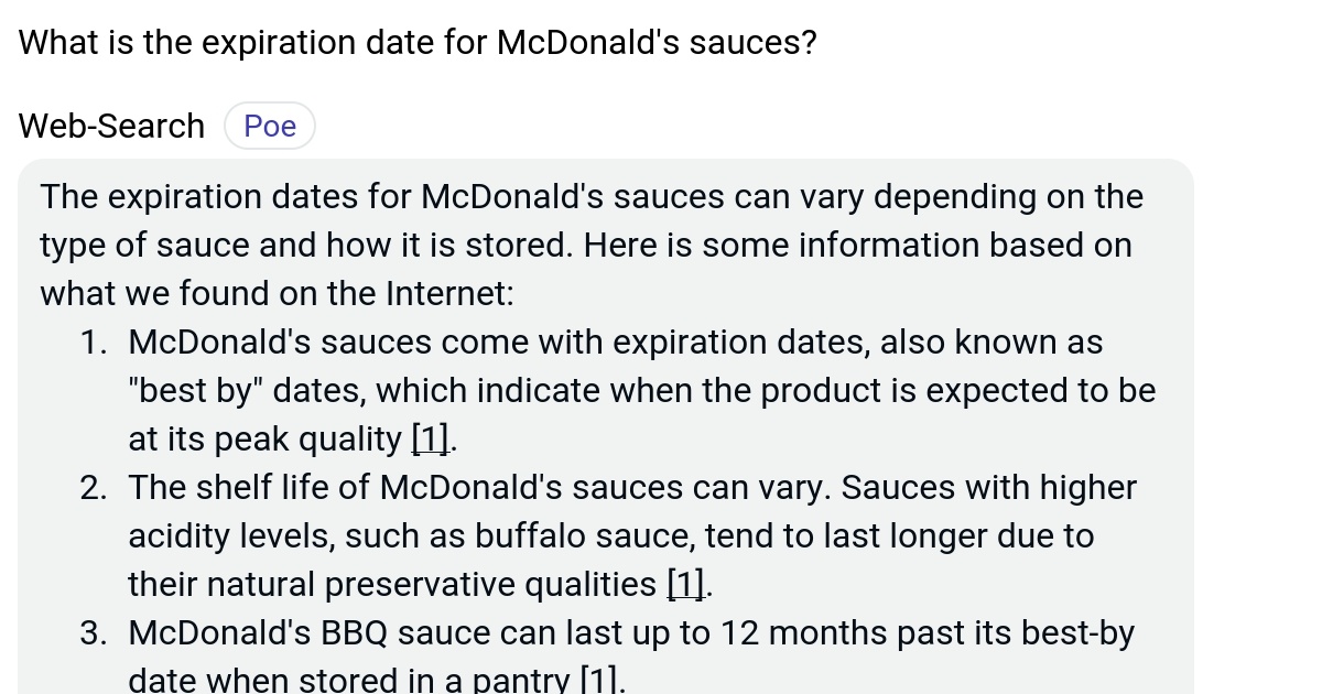 What is the expiration date for McDonald's sauces? Poe