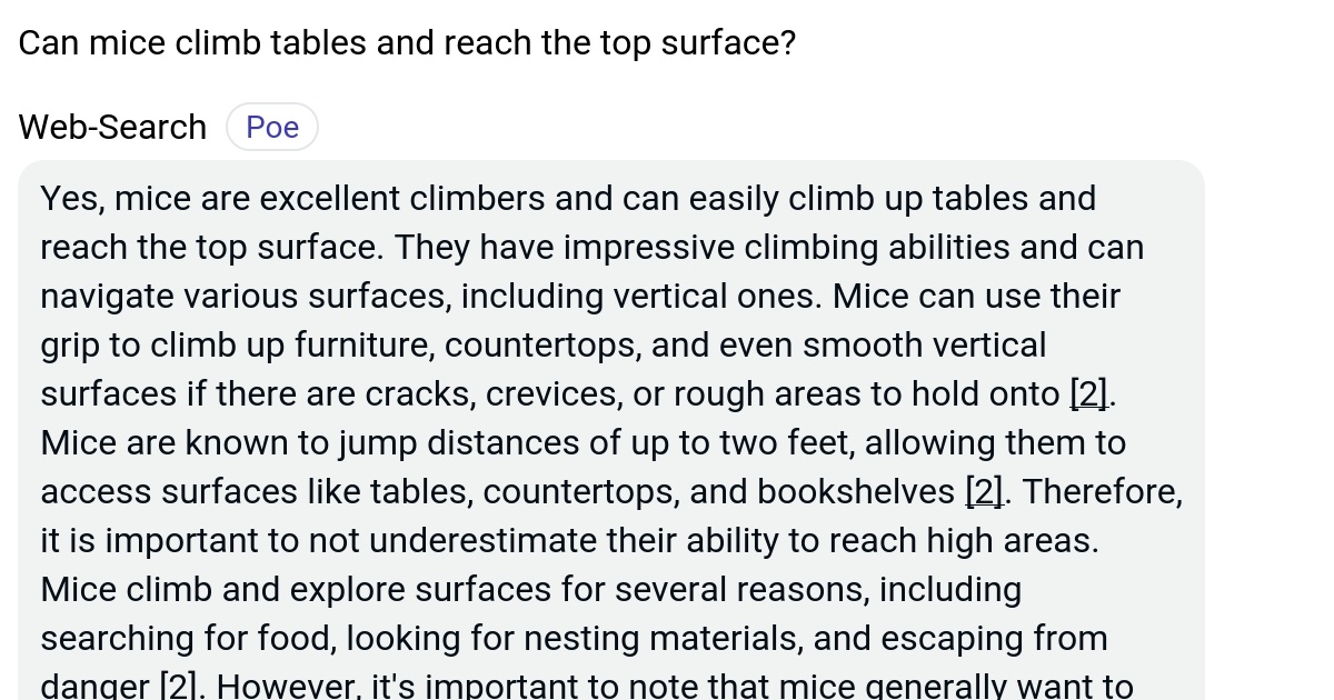 Can mice climb tables and reach the top surface? Poe