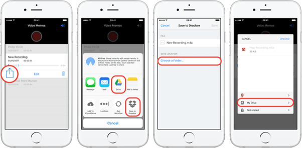 How to upload voice memos on my iPhone directly to Dropbox or Google