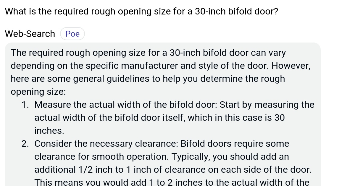 What is the required rough opening size for a 30inch bifold door? Poe