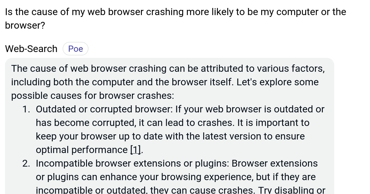 Is the cause of my web browser crashing more likely to be my computer