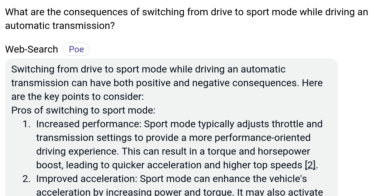 What are the consequences of switching from drive to sport mode while