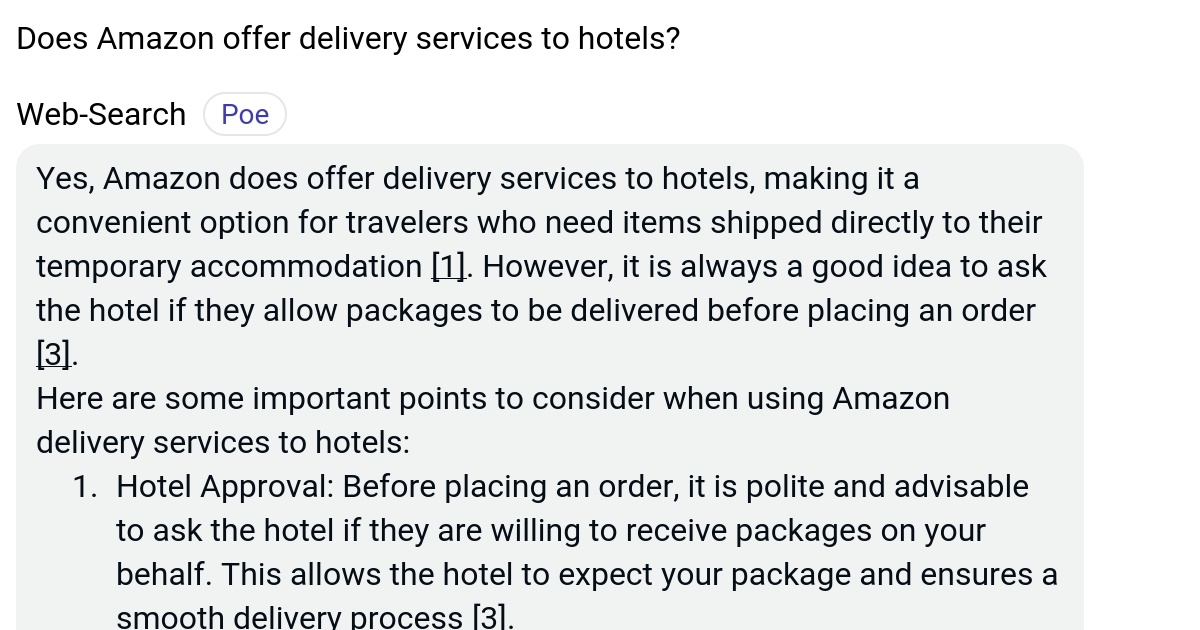 Does Amazon offer delivery services to hotels? Poe