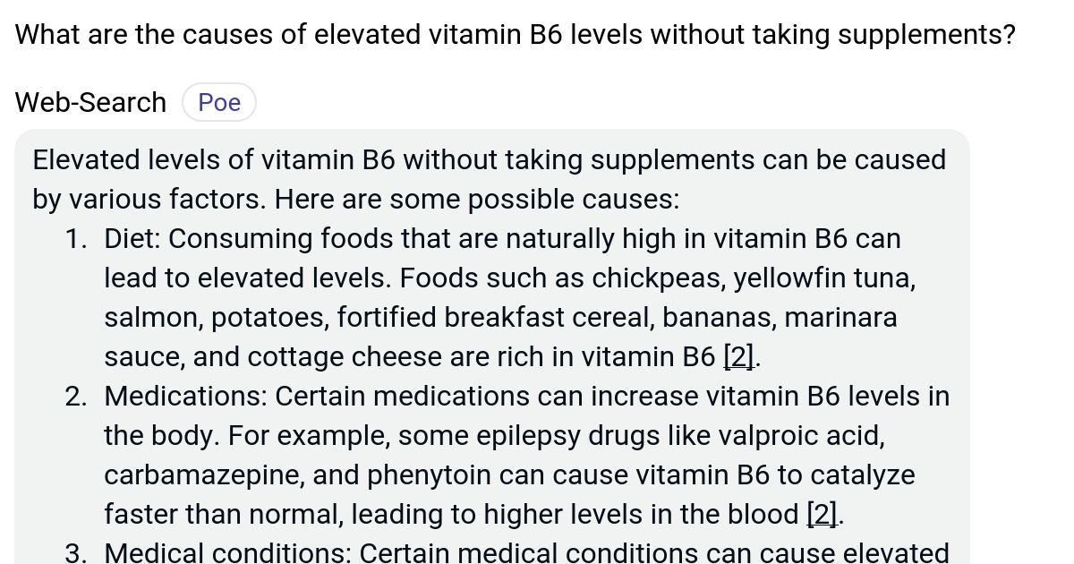 What are the causes of elevated vitamin B6 levels without taking