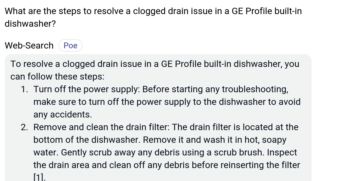 What are the steps to resolve a clogged drain issue in a GE Profile