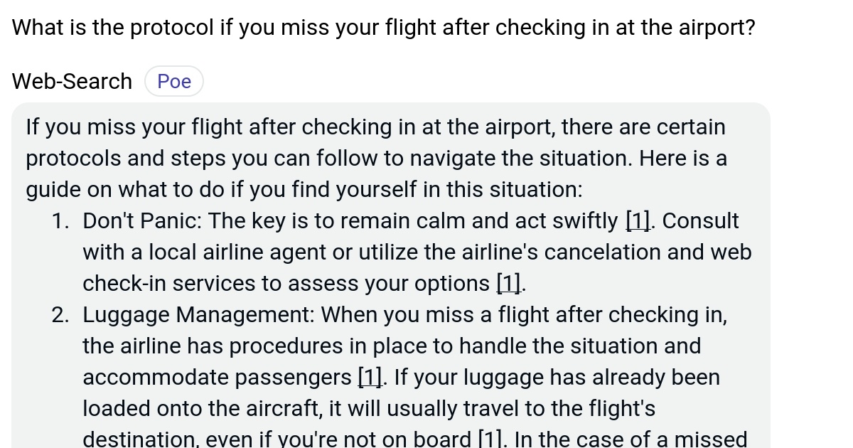 What is the protocol if you miss your flight after checking in at the