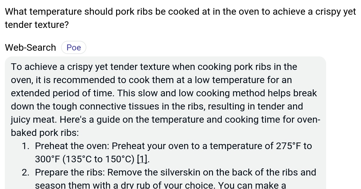 What temperature should pork ribs be cooked at in the oven to achieve a