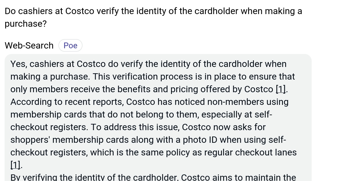 Do cashiers at Costco verify the identity of the cardholder when making