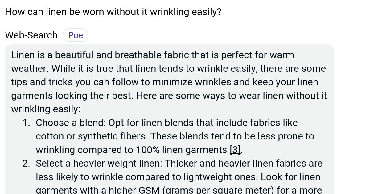 How can linen be worn without it wrinkling easily? Poe