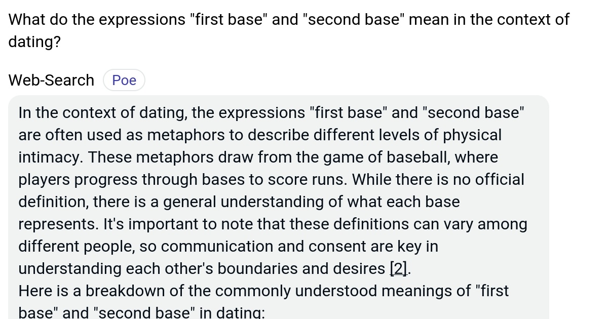 What do the expressions "first base" and "second base" mean in the