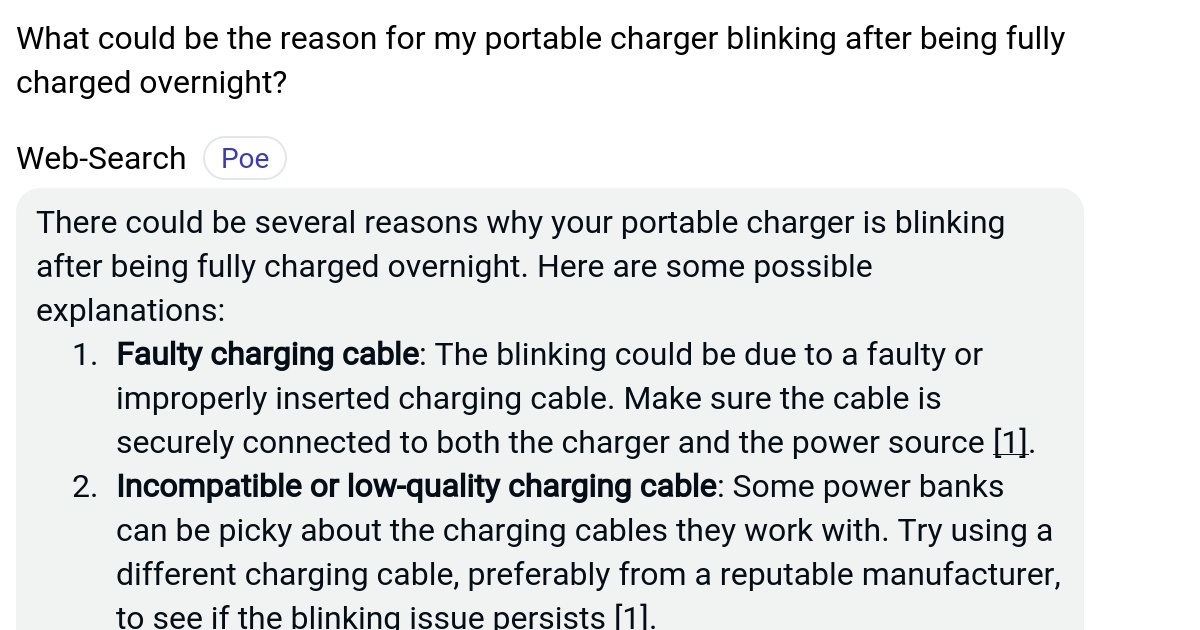 What could be the reason for my portable charger blinking after being