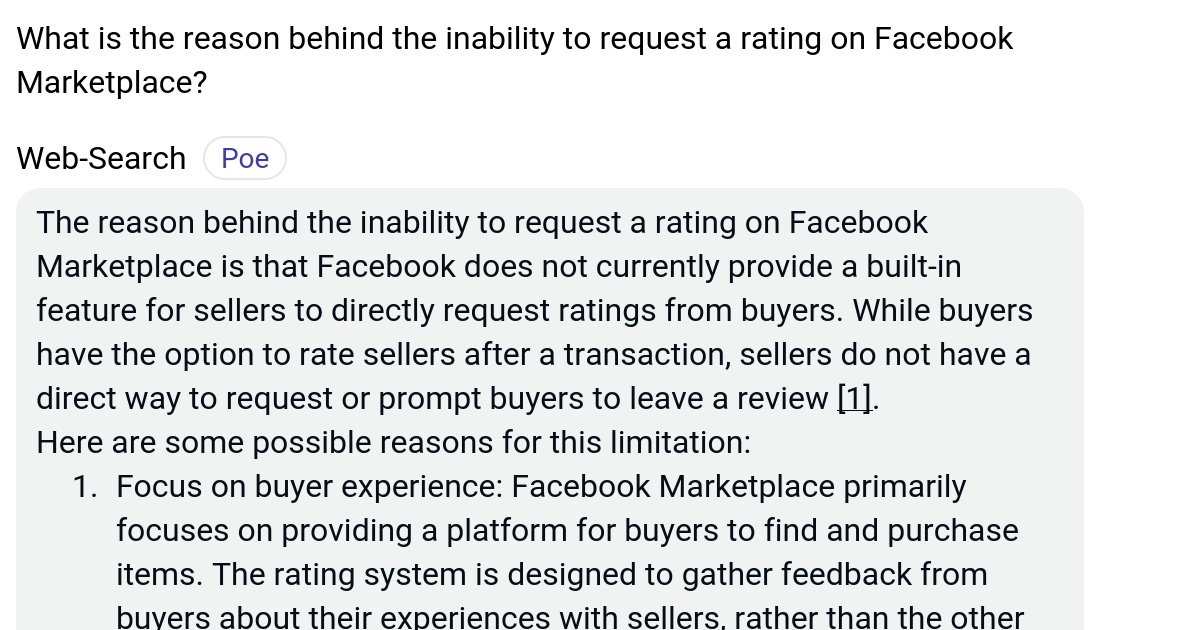 What is the reason behind the inability to request a rating on Facebook