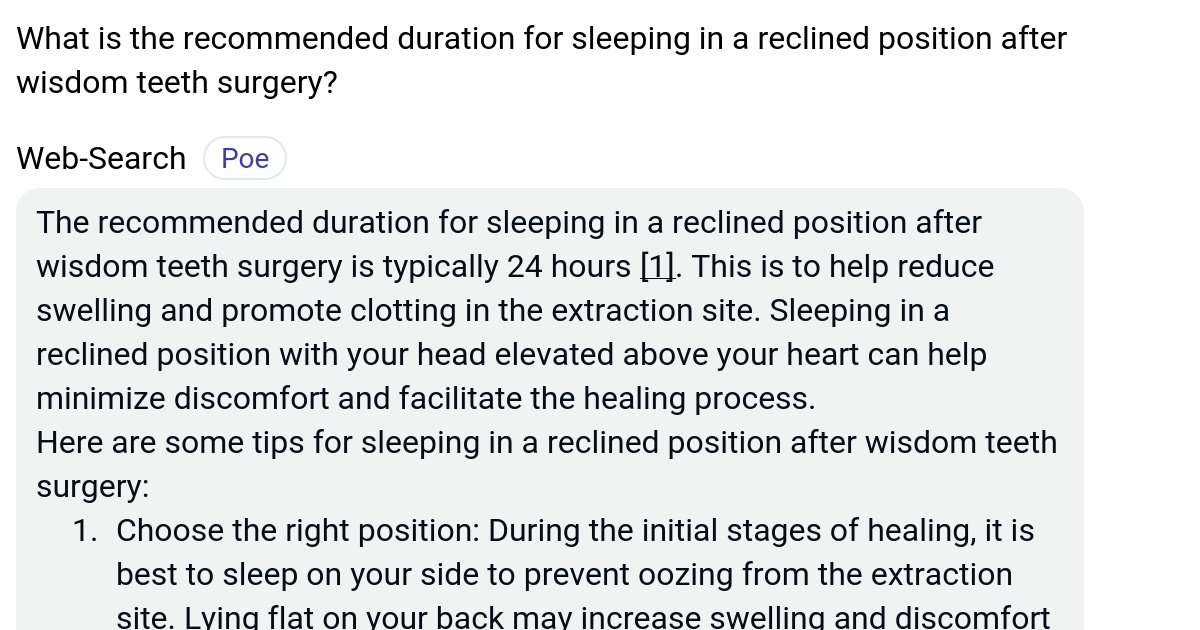 What is the duration for sleeping in a reclined position after wisdom teeth surgery