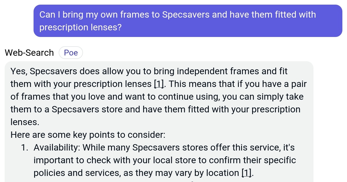 Can I bring my own frames to Specsavers and have them fitted with