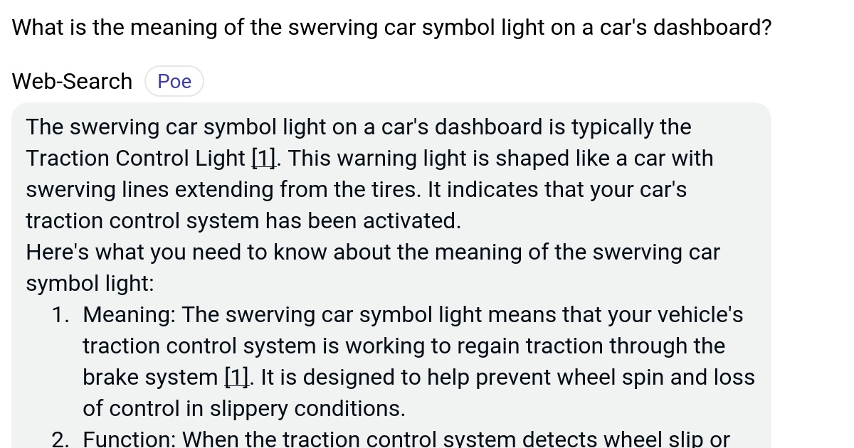 What is the meaning of the swerving car symbol light on a car's
