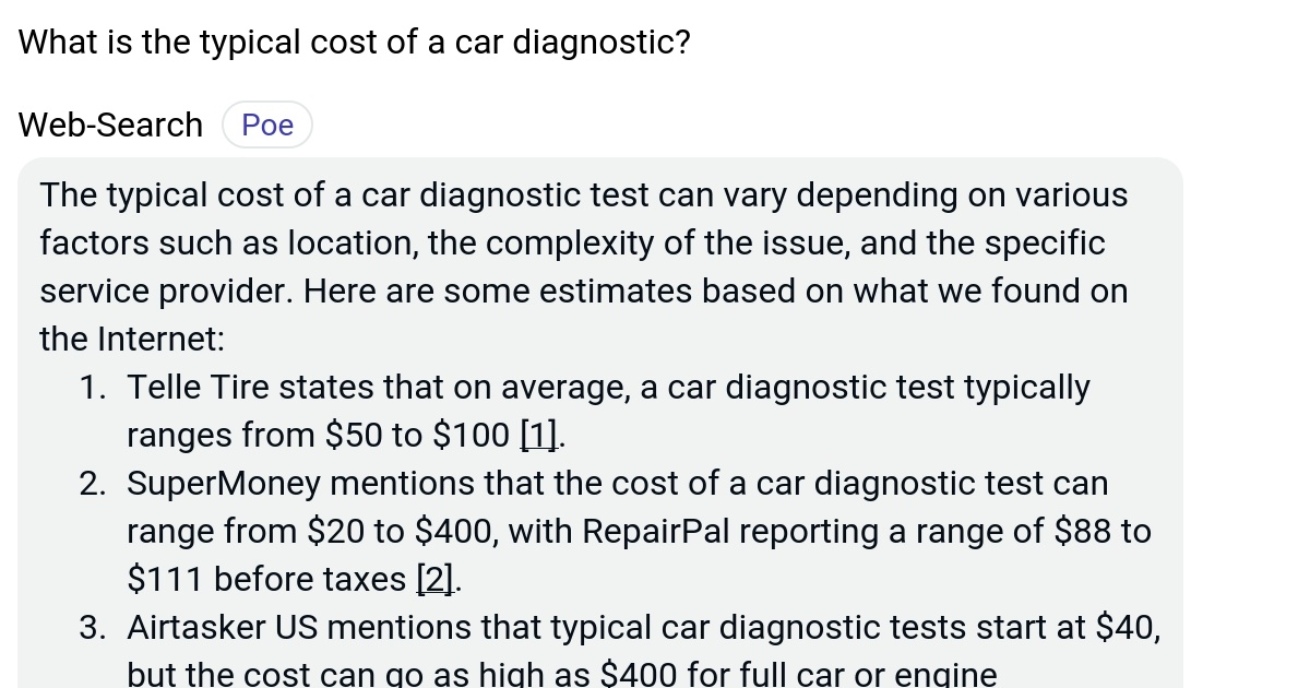 What is the typical cost of a car diagnostic? Poe