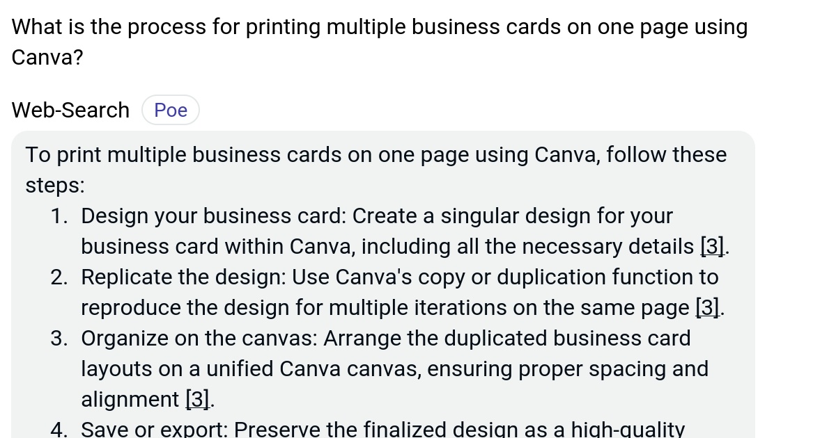 What is the process for printing multiple business cards on one page using Canva? Poe