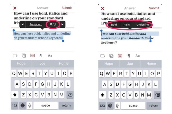 How to use bold, italics and underline on your standard iPhone keyboard