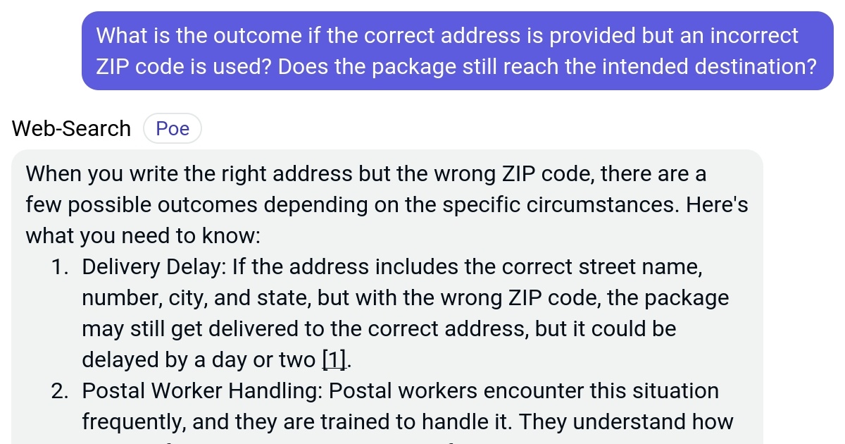 What is the if the correct address is provided but an incorrect