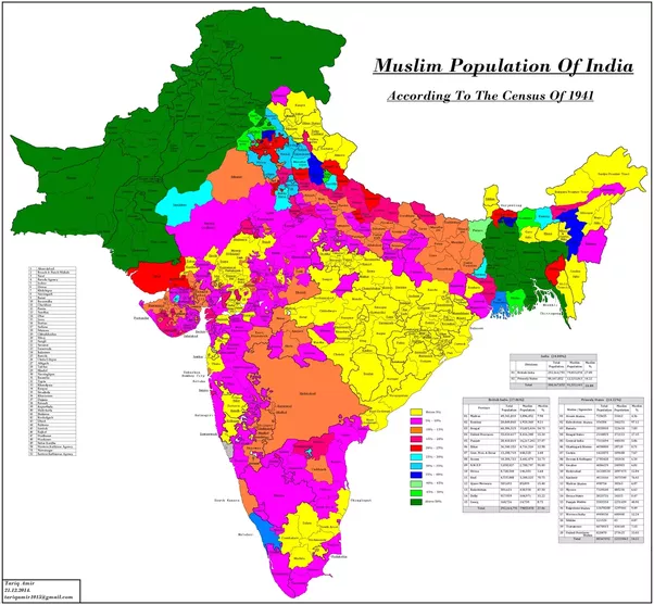 Religious Map Of India Before Partition What was the of Muslims in different states of India before and after