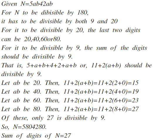 Let N=5ab42ab. If N is exactly divisible by 180, then minus the sum of