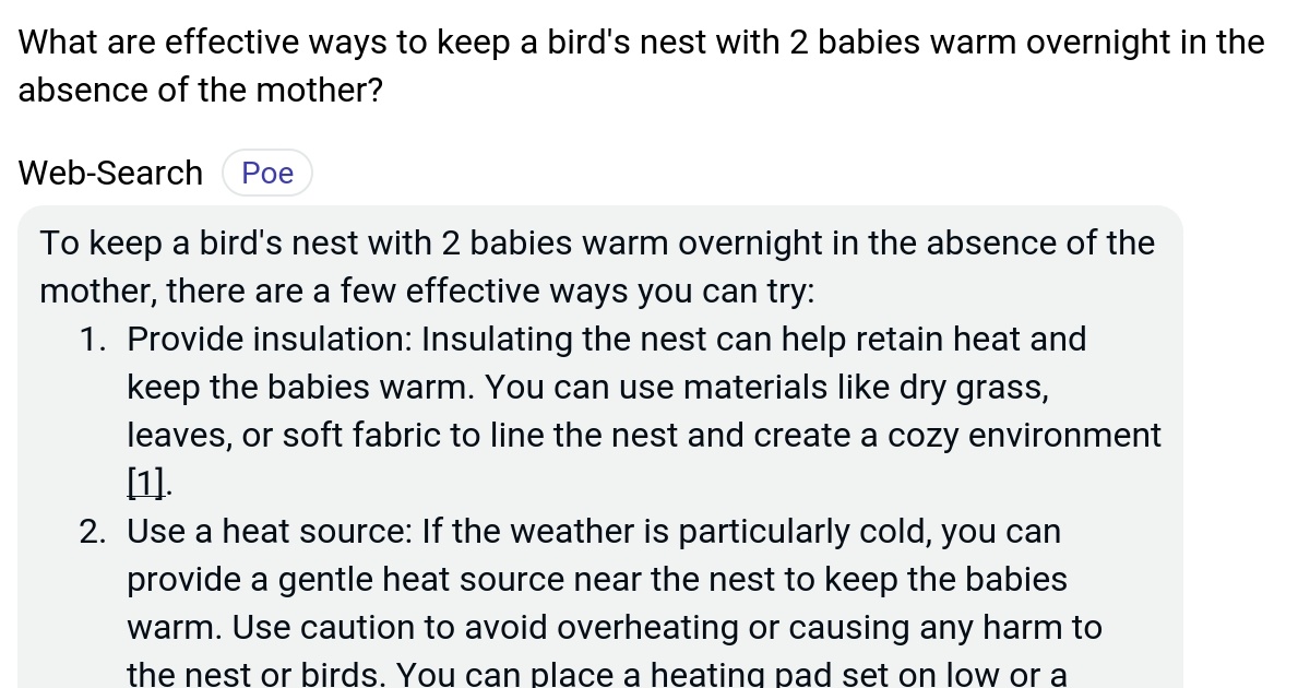 What are effective ways to keep a bird's nest with 2 babies warm