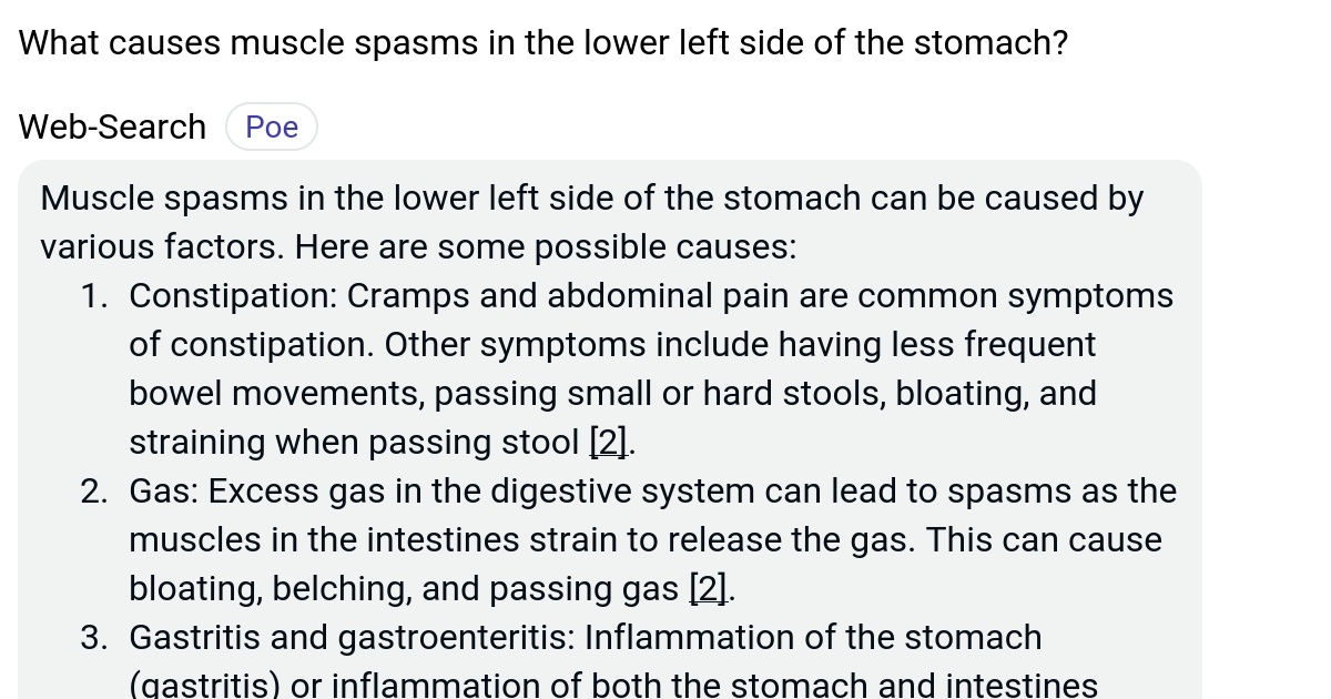 What causes muscle spasms in the lower left side of the stomach? Poe