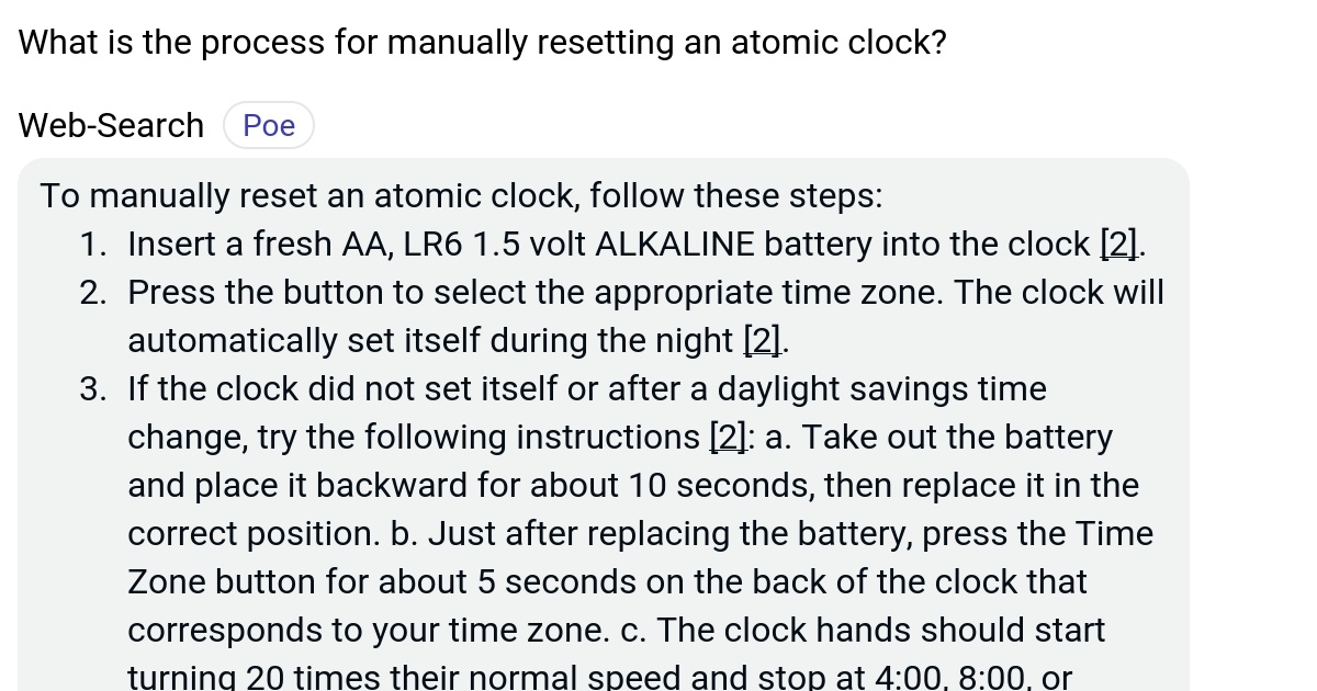 What is the process for manually resetting an atomic clock? Poe