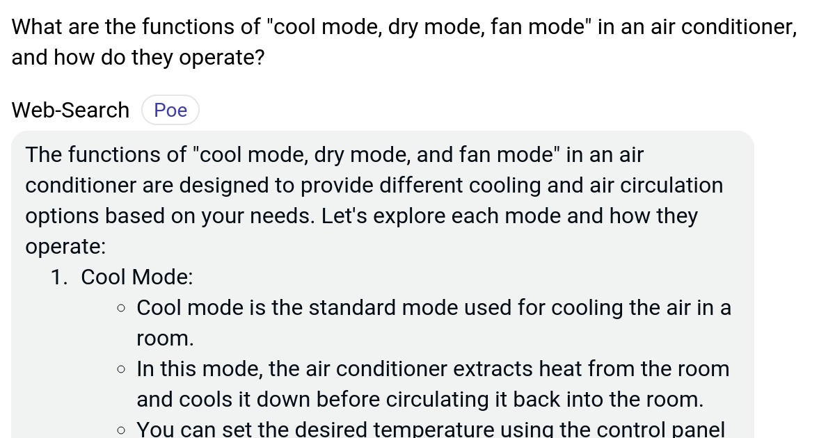 What are the functions of "cool mode, dry mode, fan mode" in an air