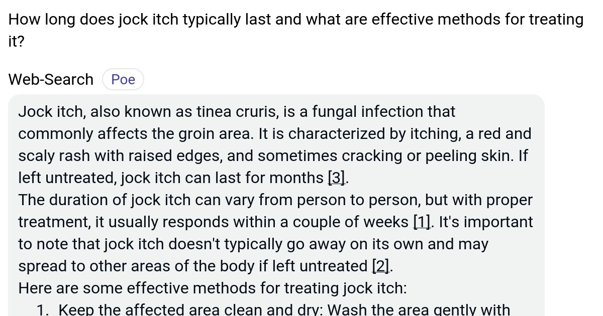 How long does jock itch typically last and what are effective methods