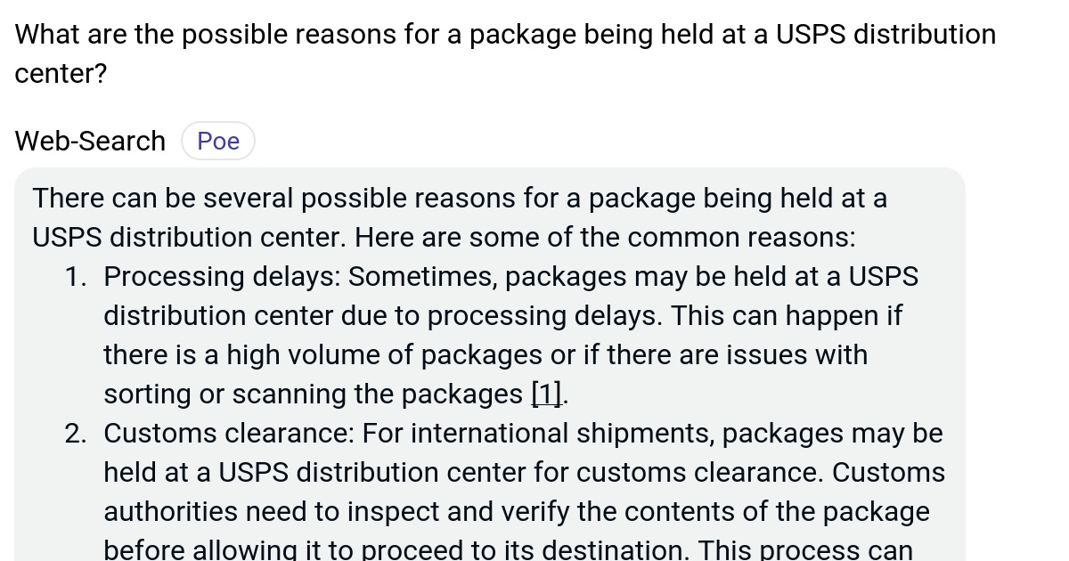 What are the possible reasons for a package being held at a USPS
