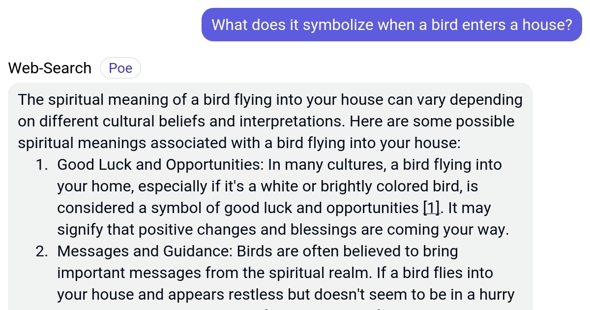 What does it symbolize when a bird enters a house? Poe
