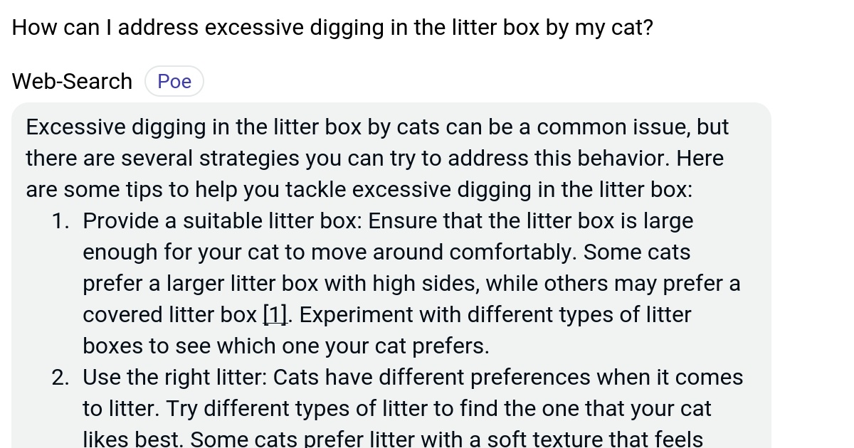 How can I address excessive digging in the litter box by my cat? Poe