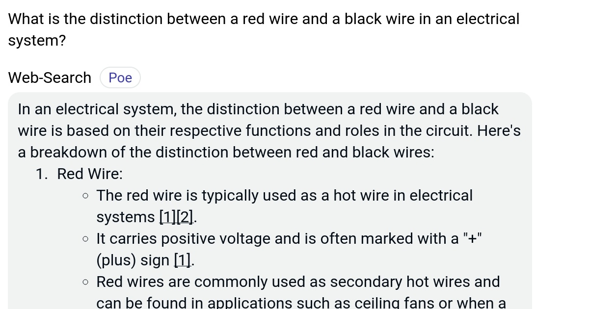 What is the distinction between a red wire and a black wire in an