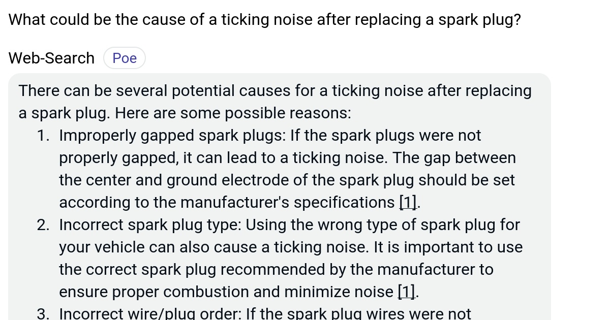 What could be the cause of a ticking noise after replacing a spark plug