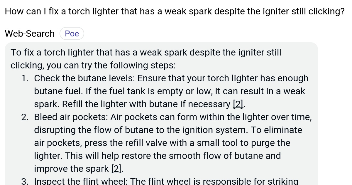 How can I fix a torch lighter that has a weak spark despite the igniter