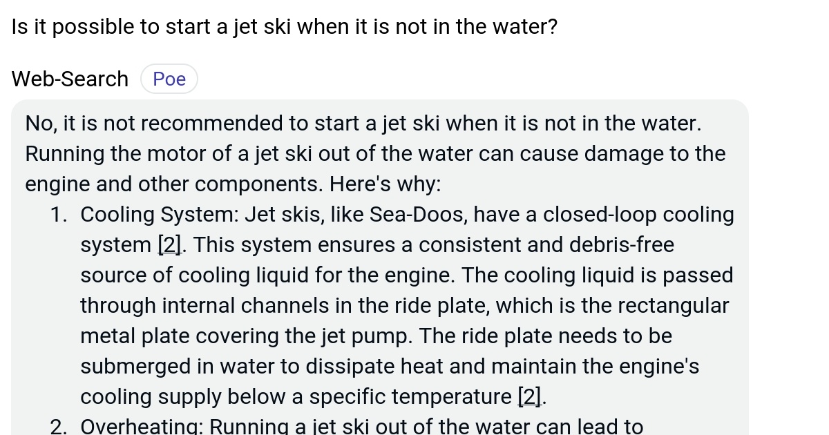 Is it possible to start a jet ski when it is not in the water? Poe