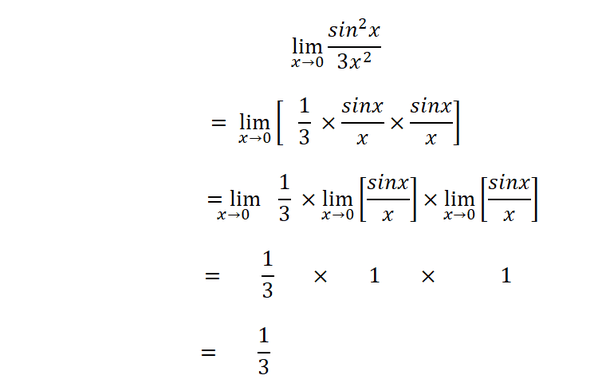 How to find the limit of (sin^2 x) / (3x^2) as x approaches 0 Quora