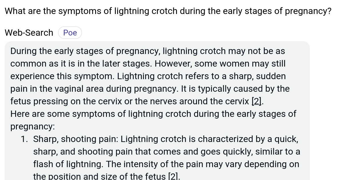 What are the symptoms of lightning crotch during the early stages of