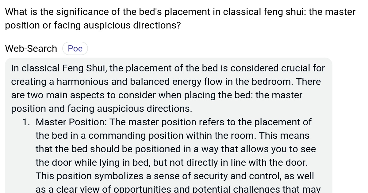 What is the significance of the bed's placement in classical feng shui